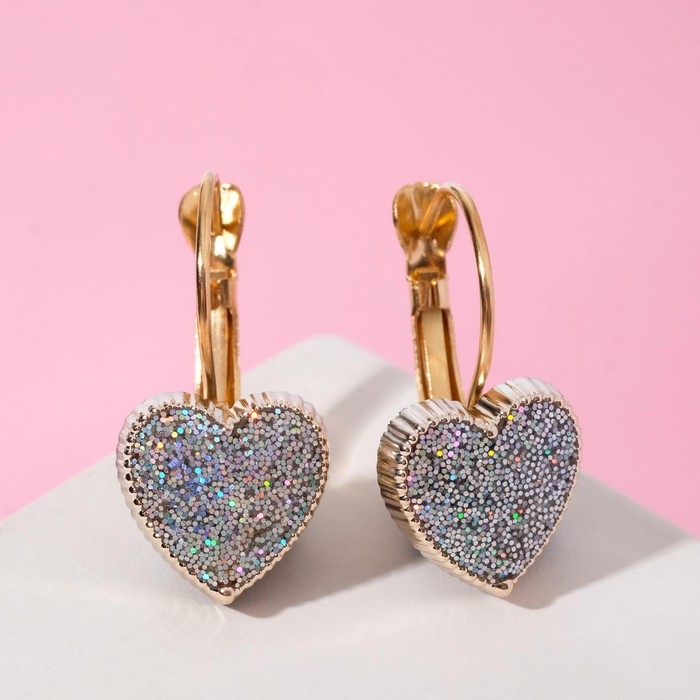 Серьги ассорти &laquo;Сердца&raquo; блёстки, цвет серебро в золоте
