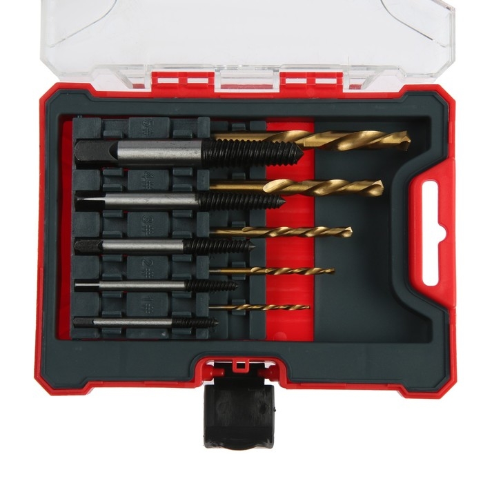 Набор экстракторов и сверл ТУНДРА, левая резьба, 45 сталь М1-М5, d=2.4-8 мм HSS, TIN