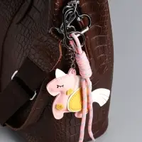 Брелок на карабине кожзам, текстиль "Единорог с крыльями" розовый, с узлом 24х10,5х1,5 см