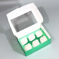 Коробка для капкейков, кондитерская упаковка с окном, 6 ячеек &laquo;Светло-зеленая&raquo;, 25 х 17 х 10 см