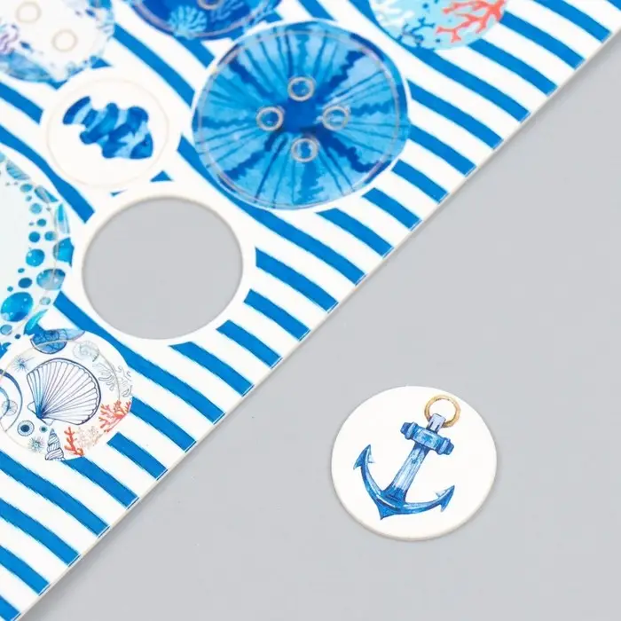 Декоративные элементы для творчества &laquo;Арт Узор. Фишки и пуговки. Синий&raquo;, набор 24 шт., картон, 13&times;16.5 см