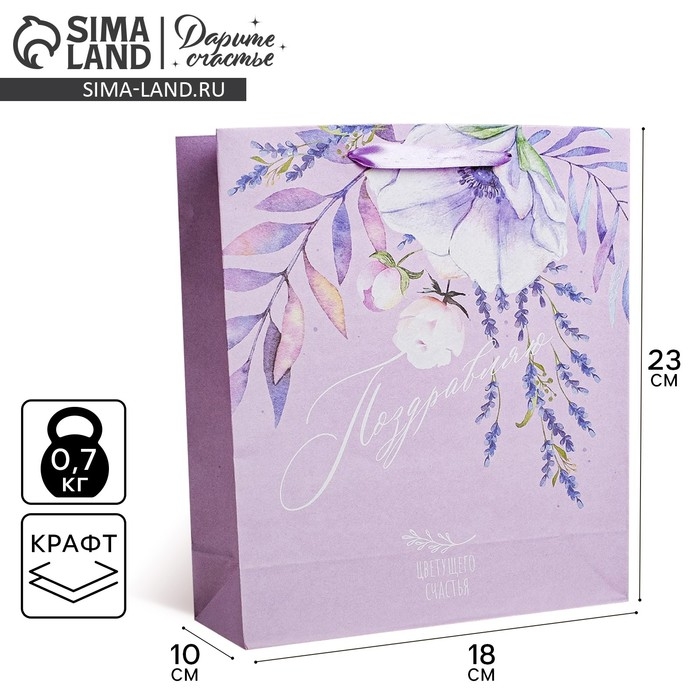 Пакет подарочный крафтовый вертикальный, упаковка, &laquo;Поздравляю&raquo;, MS 18 х 23 х 10 см