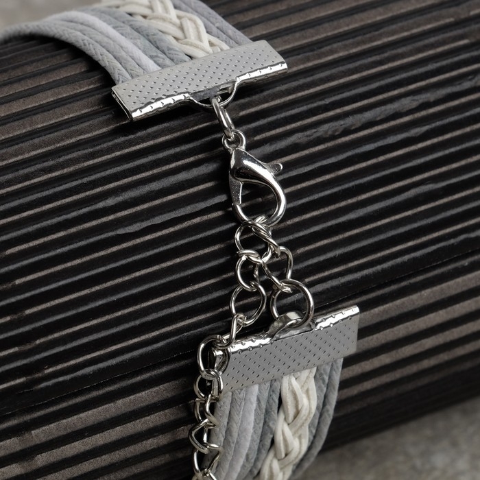 Браслет кожа &laquo;Магия знаков&raquo; совушки, 5 нитей, цвет бело-серый, L=20 см