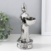 Подсвечник керамика на 1 свечу "Будда" d=4 см серебро 8х11х22,5 см