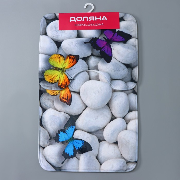 Коврики для ванной и туалета Доляна &laquo;Камни&raquo;, 2 шт: 40&times;50 см, 50&times;80 см, цвет белый