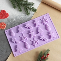 Форма для конфет и шоколада новогодняя Доляна &laquo;Ёлочки - иголочки&raquo;, силикон, 30&times;17,3&times;1,3 см, 15 ячеек, цвет сиреневый