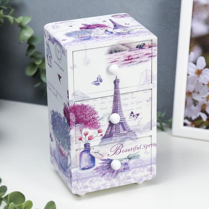 Шкатулка дерево комод "Эйфелева башня и лаванда" 19,5х11х8 см