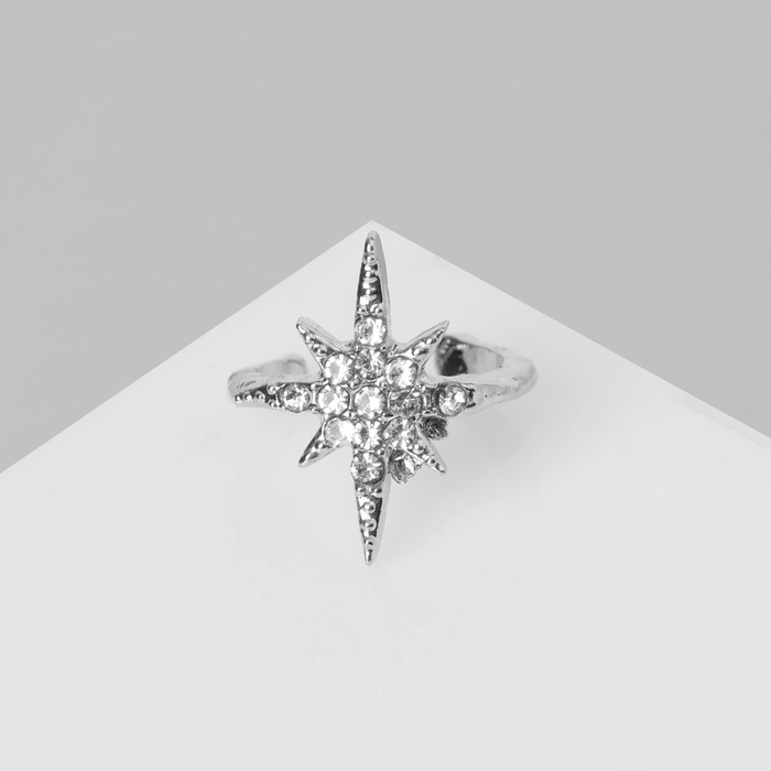 Серьга &laquo;Кафф&raquo; звезда со стразами, цвет белый в серебре