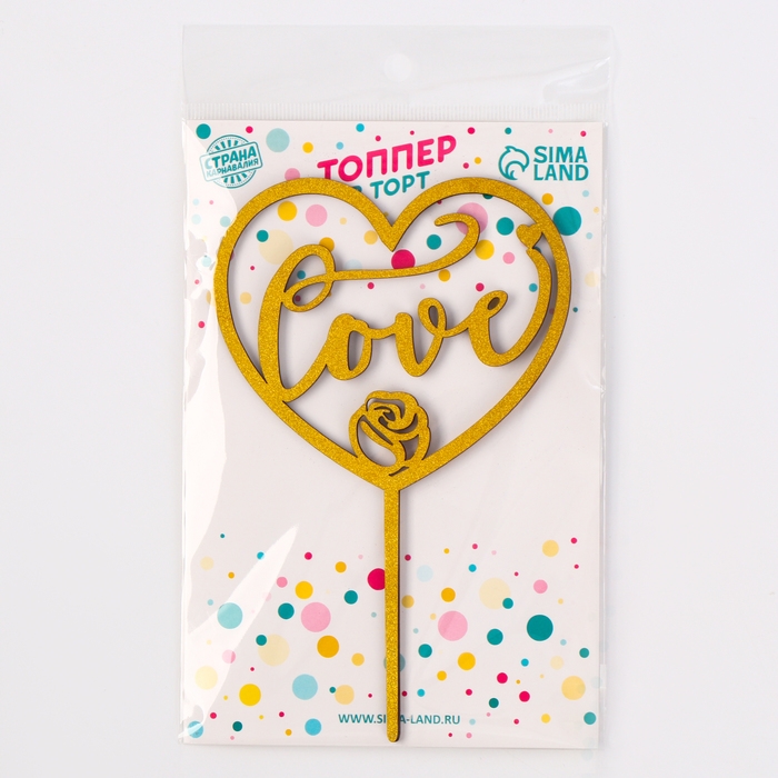 Топпер деревянный &laquo;Сердце&raquo;, с блёстками, цвет золото