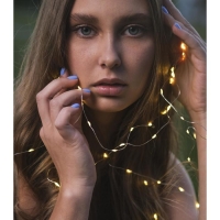 Гирлянда &laquo;Нить&raquo; 5 м роса, IP20, серебристая нить, 100 LED, 2 режима, батарейка AAх3 (не в комплекте), свечение тёплое белое