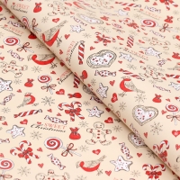 Новый год. Бумага упаковочная глянцевая "Рождественская конфета", 70 х 100 см, 1 лист