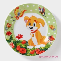 Набор детской посуды из керамики Доляна &laquo;Щенок&raquo;, 3 предмета: кружка 230 мл, миска 400 мл, тарелка d=18 см