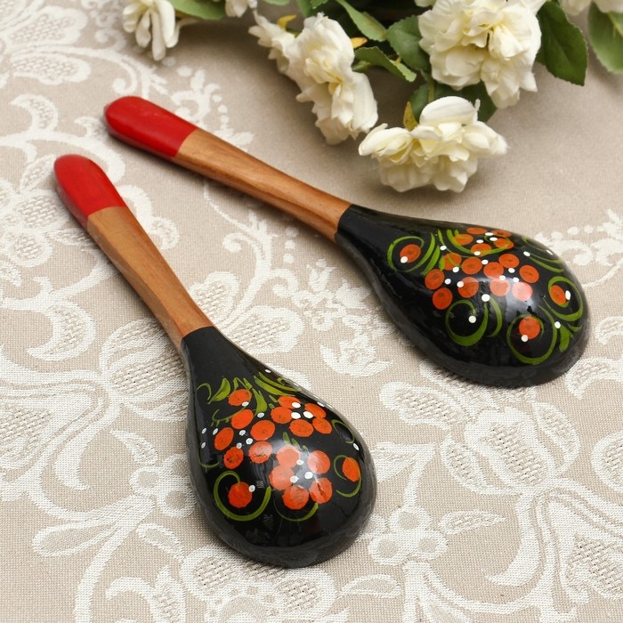 Ложка &laquo;Чернушка&raquo;, салатная, 6&times;21, хохлома