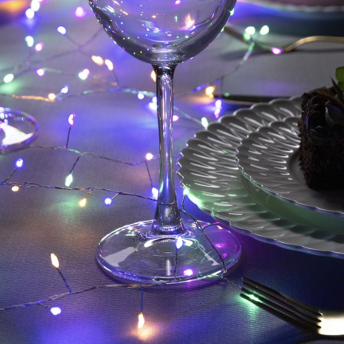 Гирлянда &laquo;Мишура&raquo; 5 м роса, IP20, серебристая нить, 200 LED, свечение мульти, 12 В