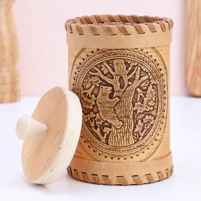 Туес &laquo;Медведь&raquo;, 8&times;8&times;12, береста