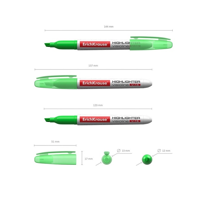 Маркер текстовыделитель 0.6-4.0 мм ErichKrause V-15 зеленый, флуоресцентные чернила на водной основе