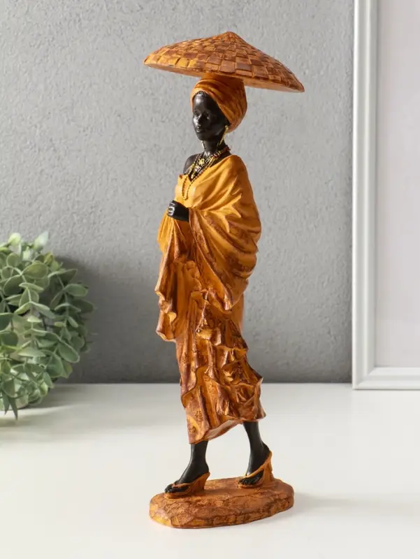 Сувенир полистоун "Африканка в горчичном наряде, в шляпе" 11,5х11,5х33,5 см