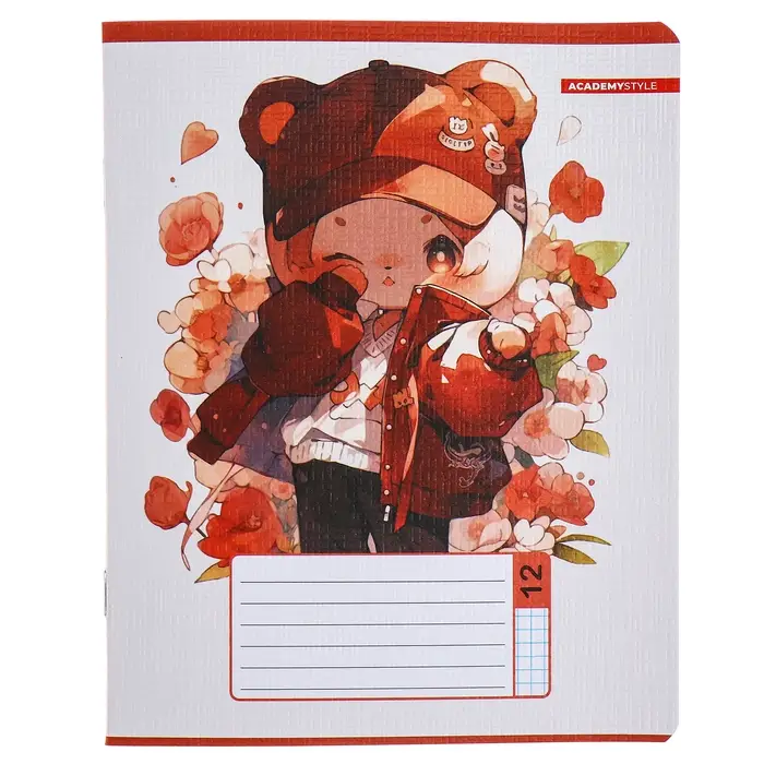 Тетрадь 12 листов в клетку &laquo;С ушками&raquo;, обложка бумага, текстура, МИКС