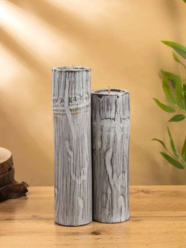 Свеча в бамбуке тройная, 15&times;13&times;30 см, 100 мл, серая