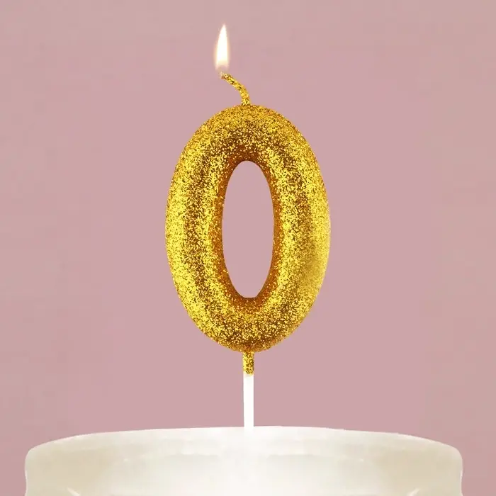 Свеча для торта, цифра, &laquo;0&raquo;,золото, х 10 см