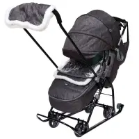 Санки - коляска &laquo;Наши детки 6&raquo;, чехол для ног, муфта, сумка, принт с ламой, серый