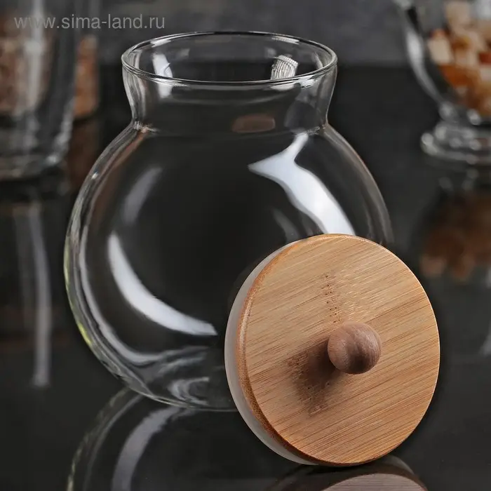 Банка стеклянная для сыпучих продуктов с бамбуковой крышкой &laquo;Бамбук&raquo;, 950 мл, 13&times;15 см