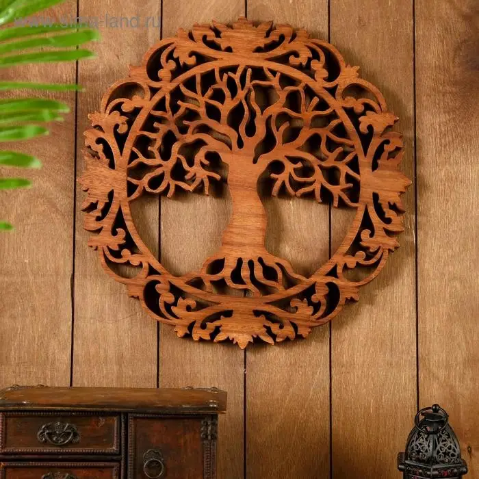 Панно резное дерево "Райское древо" 40х40х2 см