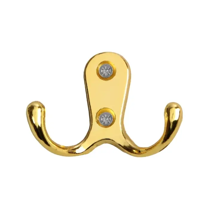 Крючок мебельный ТУНДРА TKd=006, двухрожковый, золото