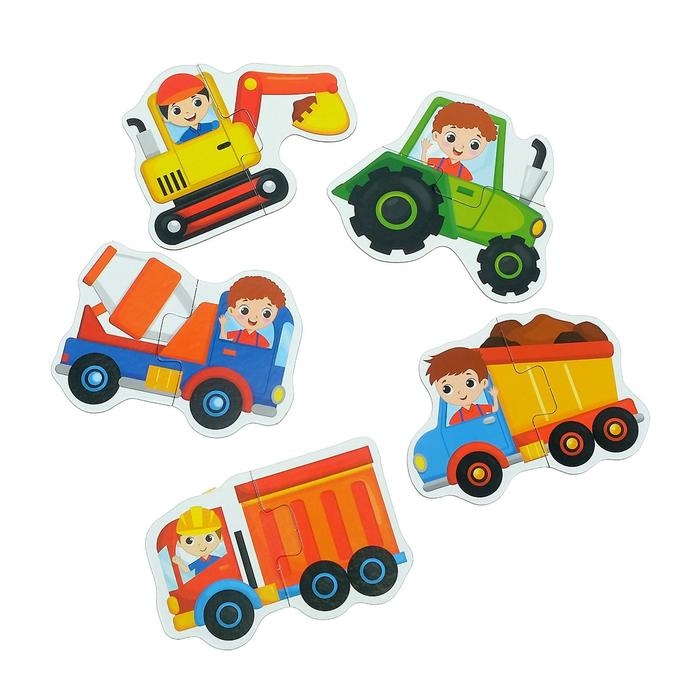 Макси пазлы &laquo;Машины на стройке&raquo;, 5 пазлов, 10 деталей
