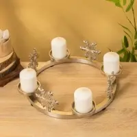 Подсвечник "Рождественский венок со снежинками" алюминий 32,5х32,5х11 см