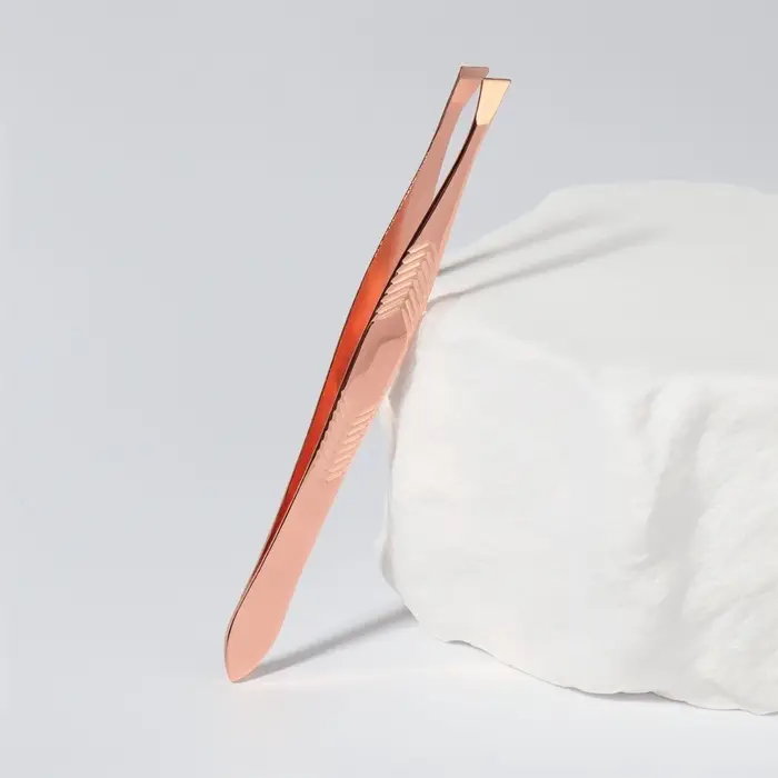 Пинцет скошенный, узкий, 9 см, цвет розовое золото