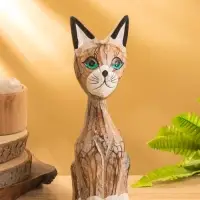 Сувенир интерьерный "Кошачья семья" (набор 3 шт: 30,25 и 20 см) дерево, цв. белый