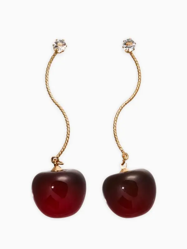Серьги "Черешня", цвет бордовый в золоте