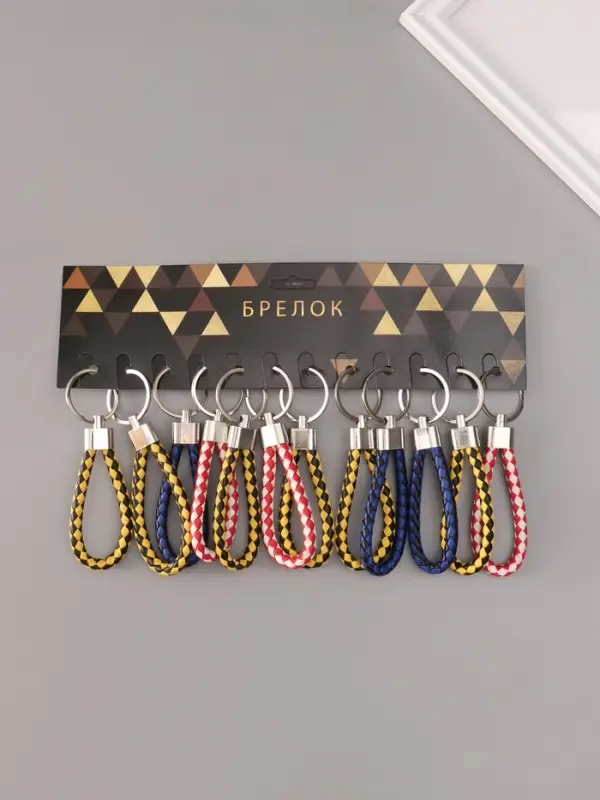 Брелок металл кожзам "Ремешок плетёнка" МИКС 8 см