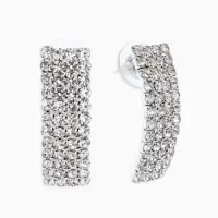 Серьги со стразами "Прямоугольник" 30*9мм, цвет белый в серебре