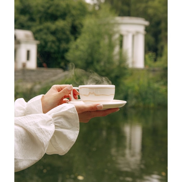 Чайная пара фарфоровая SL Home &laquo;Гато&raquo;, 2 предмета: чашка 270 мл, блюдце d=16,5 см, цвет белый