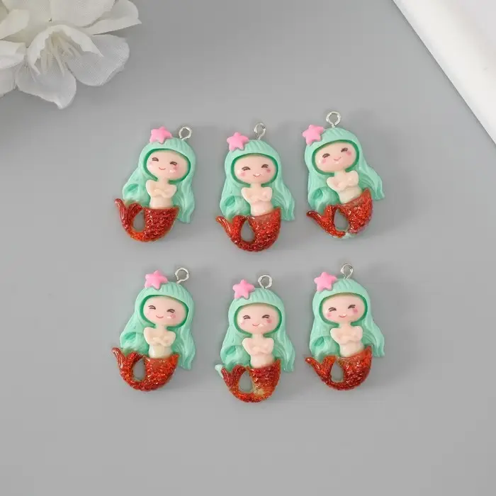 Подвеска для творчества пластик "Русалочка с голубыми волосами" 3,4х2,1х0,6 см