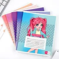 Тетрадь в линейку 24 листа А5, на скрепке &laquo;Аниме&raquo;, обложка мелованный картон, 5 видов МИКС