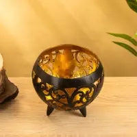 Подсвечник из кокоса, 15&times;15&times;13 см, коричнево-золотой