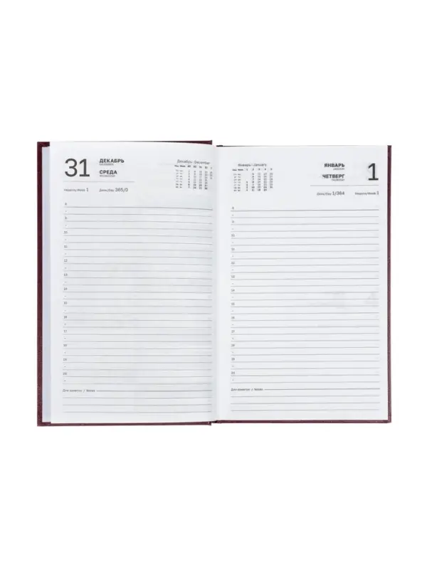 Ежедневник датир 2026г А5 168л б/вин, Бордо