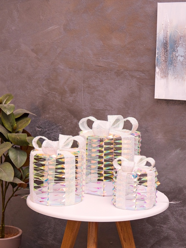 Фигура световая "Подарки цилиндр серые", 25х20х15 см, 90 LED, батарейки ААх8 (не в компл.), свечение тёплое белое