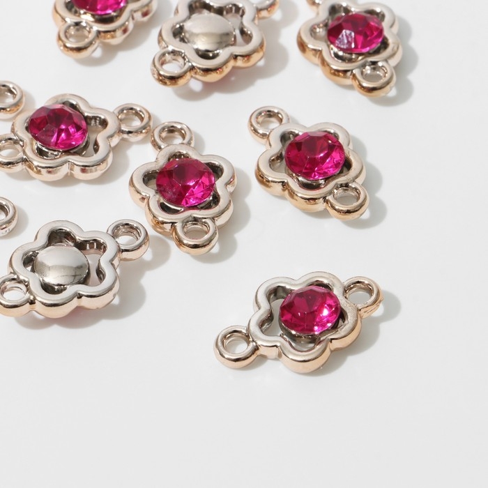 Коннектор &laquo;Цветок&raquo; 2,4&times;1,5&times;0,7 см, (набор 10 шт.), цвет ярко-розовый в золоте