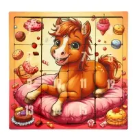 Головоломка &laquo;Пятнашки. Жеребёнок со сладостями&raquo;, логическая настольная игра, 22&times;22 см