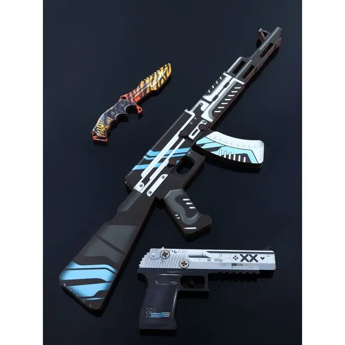 Набор сувенирное оружие &laquo;Геометрия&raquo;, автомат, пистолет, нож охотничий, 3 шт