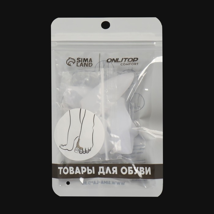 Корректоры - разделители для пальцев ног, с накладкой на косточку большого пальца, 1 разделитель, силиконовые, 9 &times; 4 см, пара, цвет белый