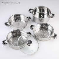 Мантоварка &laquo;Алтын&raquo;, 13,7 л, d=24 см, 3 секции, капсульное дно, стеклянная крышка, индукция