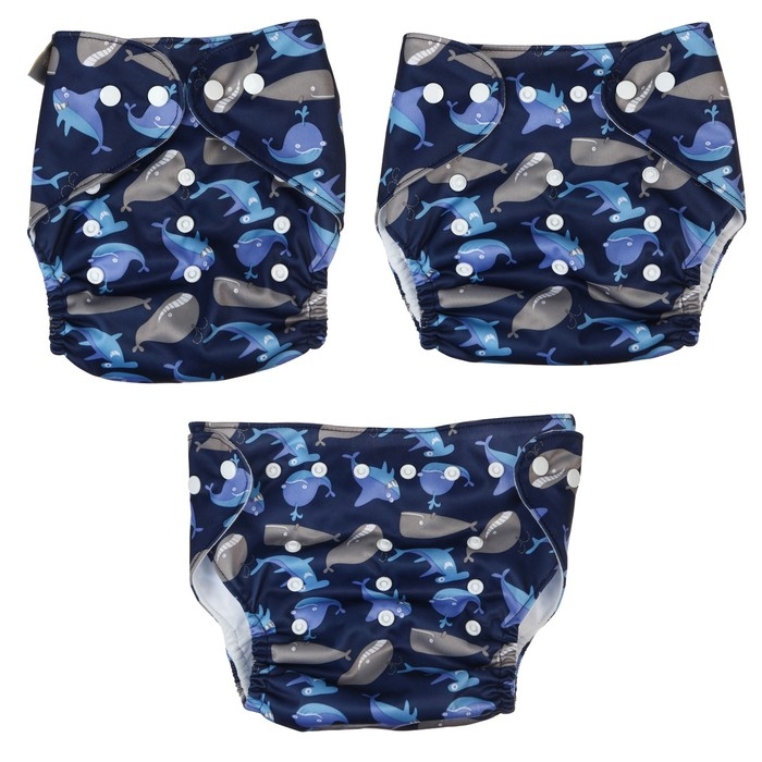 Многоразовый подгузник &laquo;Киты&raquo;, 3-15 кг, цвет синий, Крошка Я