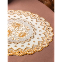 Салфетка сервировочная на стол &laquo;Букет&raquo;, ажурная, d=30 см, цвет золото