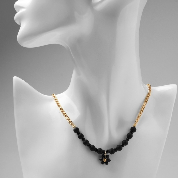 Кулон на декаративной основе &laquo;Цветок&raquo; амелия, цвет чёрный в золоте, 45см