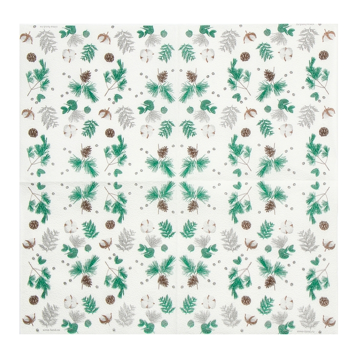 Новогодние салфетки "Веточки", двухслойные, 33х33 см, 20 шт.